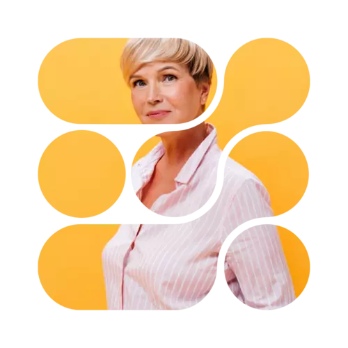 Element Frau mittleren Alters vor gelbem Hintergrund